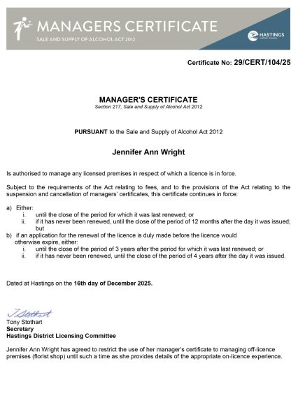 Zinnia Liquor License