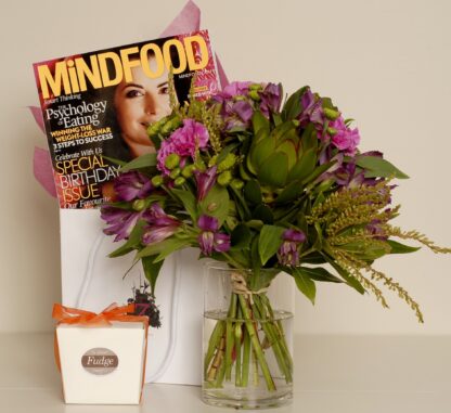 Mindfood Moment flowers and magazine